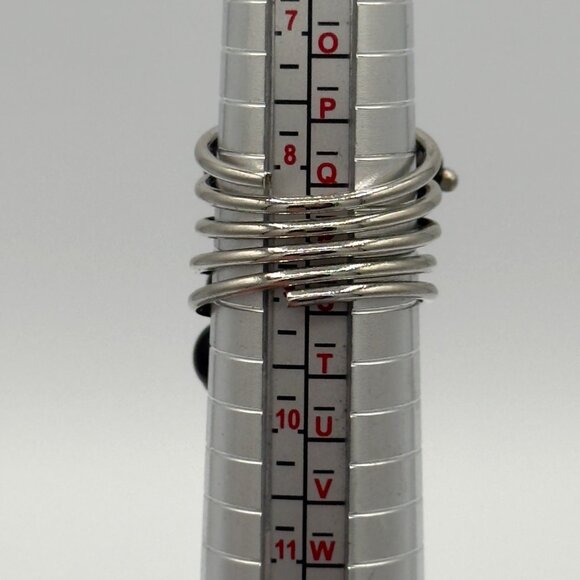 Multi-Band Silver Ring With Black Bead Cluster - Picture 8 of 9